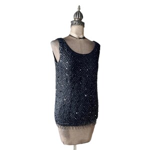 Vintage 1960s Black Penrose Wool Sleeveless Top with Beads and Sequins British Crown Colony of Hong Kong