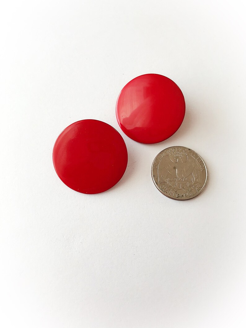 Vintage Red Enamel Earrings Clip On