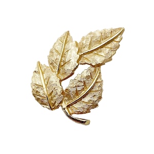 Vintage Gold Tone Metal Leaf Brooch Four Falling Leaves