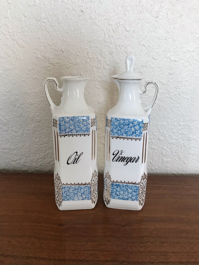 Vintage Czechoslovakia Oil and Vinegar Porcelain Ceramic Serving Cruet Set image 3