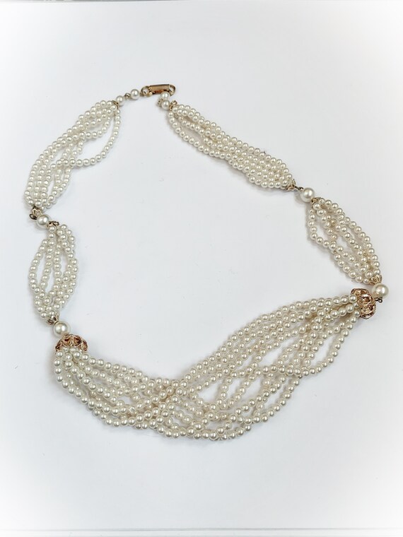 Collier Vintage Or 5 Rangs De Chaînes Avec Perles Blanches – Bijou Rétro Chic