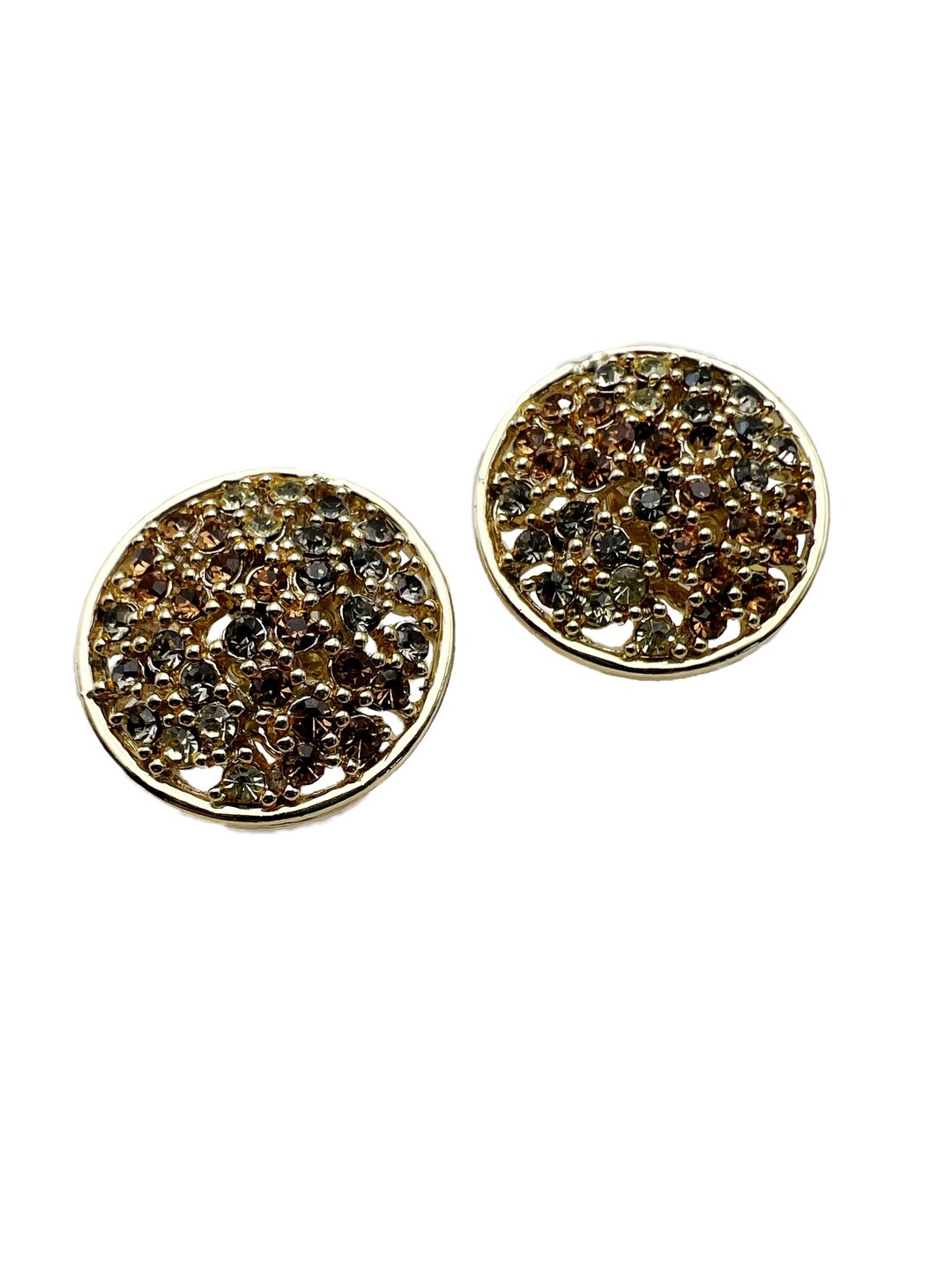 Vintage Capri Rhinestone Circle Clip on Earrings Gold Tone Metal With ...