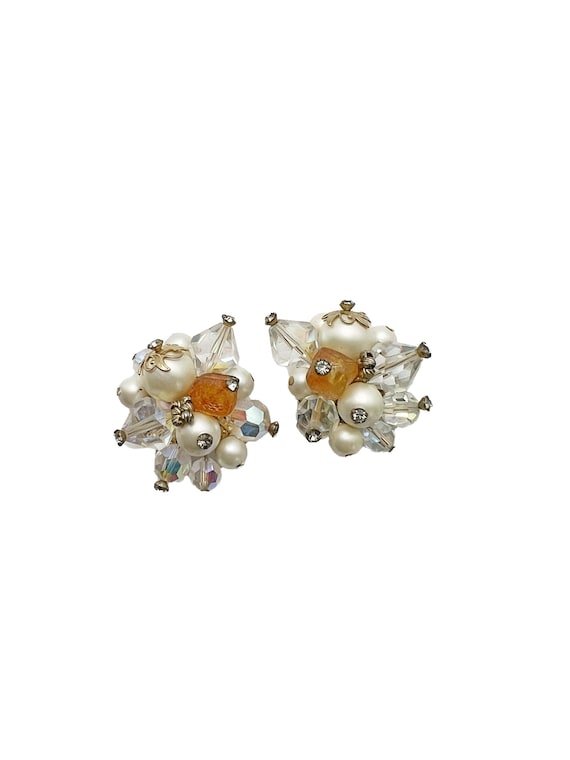 Boucles D'oreilles Or Blanc Avec Perle Et Diamants - Espagne Années 50-60, état Excellent