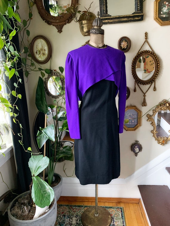 Vintage 1980s Adele Simpson Purple and Black Wool… - image 2