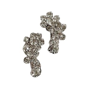 Vintage White Rhinestone Flower Clip On Earrings