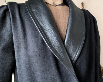 【80s】Vintage Shawl Collar Wool Coat USA Vintage 1950s Evening Coat with Cape Style Shawl Collar