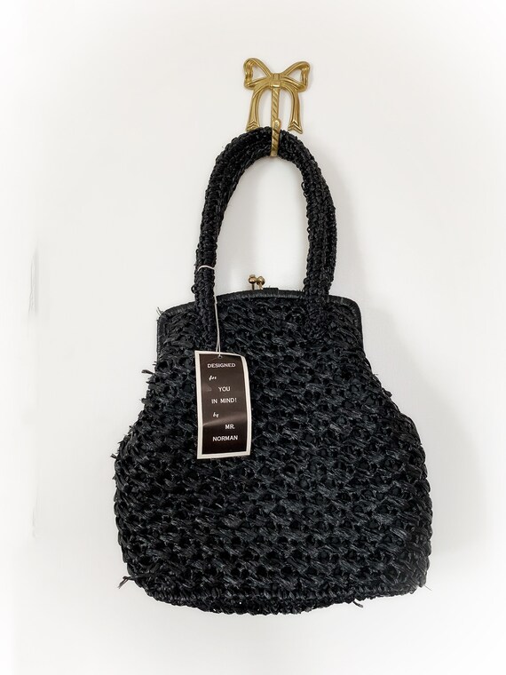 Vintage Mr Norman Black Raffia Purse - image 2