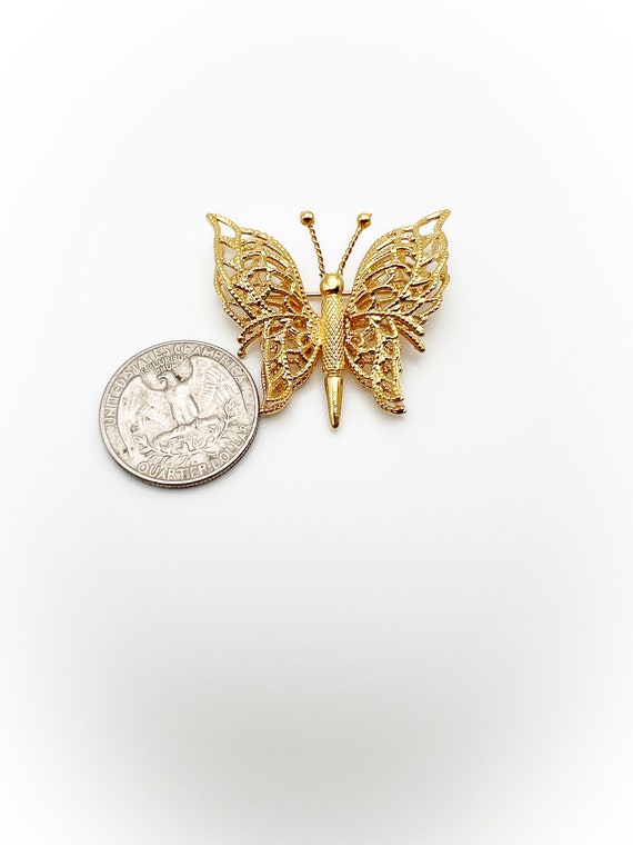 Vintage Monet Gold Tone Metal Butterfly Brooch - image 2