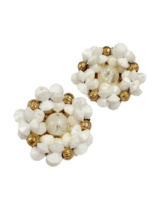 Boucles D'oreilles Clips Vintage GAC BLANC - Argenté - Occasion En Très Bon état