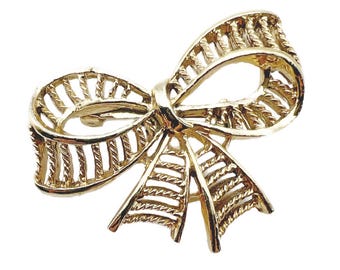 Vintage Bow Brooch Gold Tone Metal