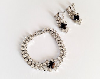 Ensemble de bijoux bracelet et boucles d'oreilles en strass vintage