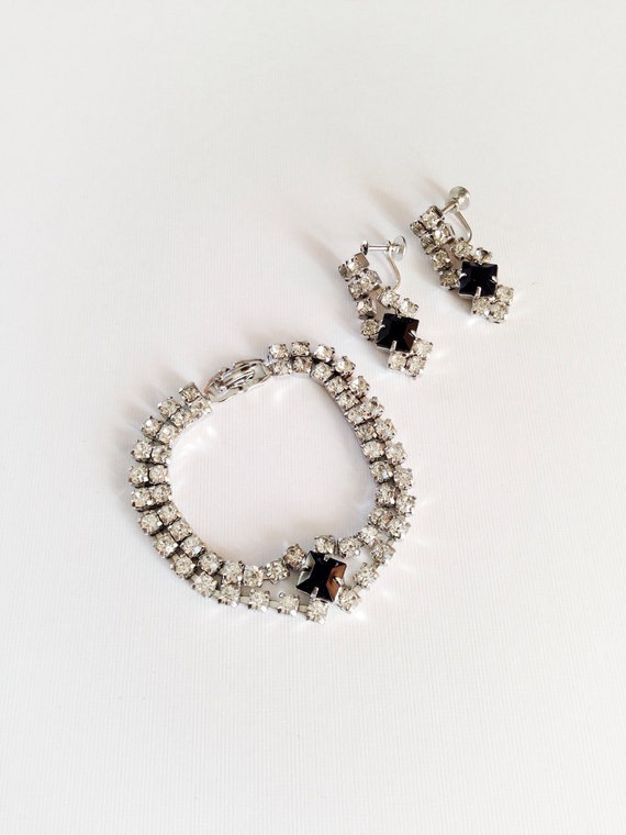 Vintage Rhinestone Bracelet and Earrings Jewelry … - image 1