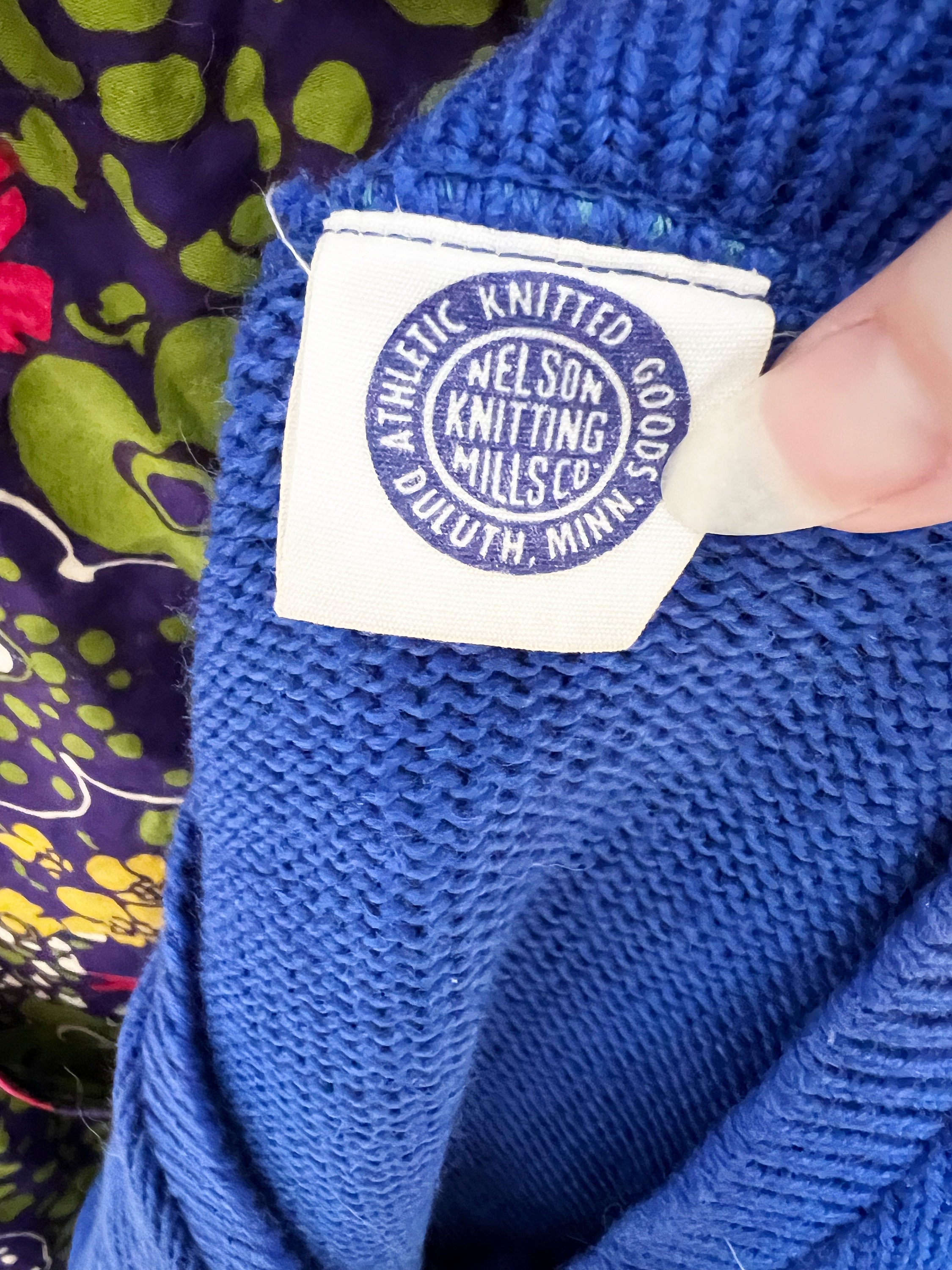 Vintage 1960s Nelson Knitting Mills Blue Varsity Sweater Blue Knit