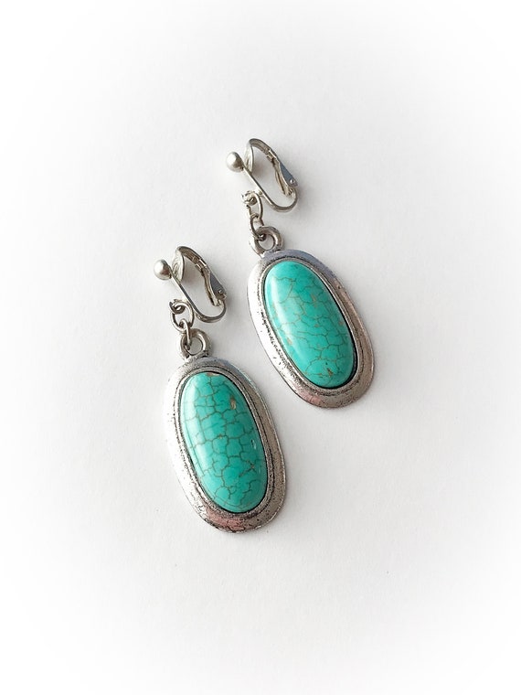 Vintage Faux Turquoise Clip On Dangle Earrings | Etsy
