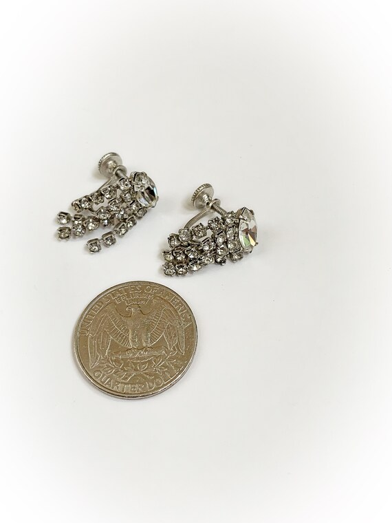 Vintage Rhinestone Eye Tassel Screw Back Earrings - image 3