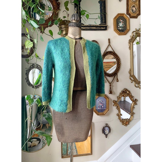 Vintage Blue and Green Open Style Cardigan - image 1