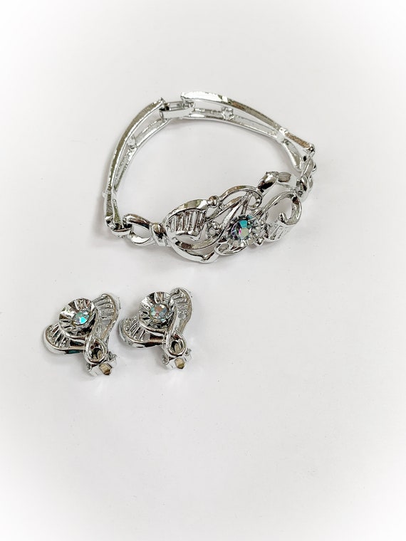 Vintage Silver Tone Metal and Ice Blue Iridescent… - image 3