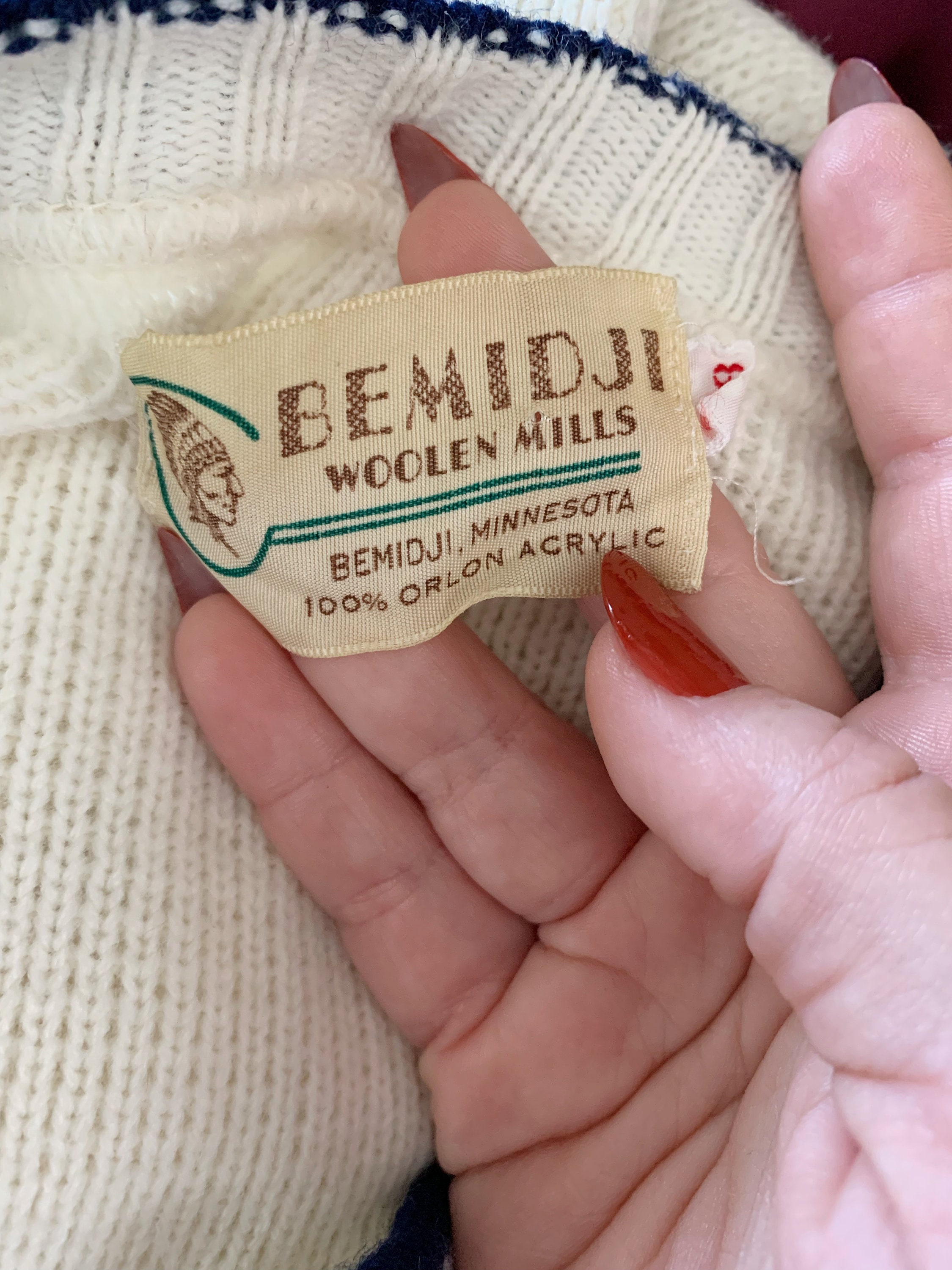Vintage Bemidji Woolen Mills Orlon Cardigan Sweater With Metal