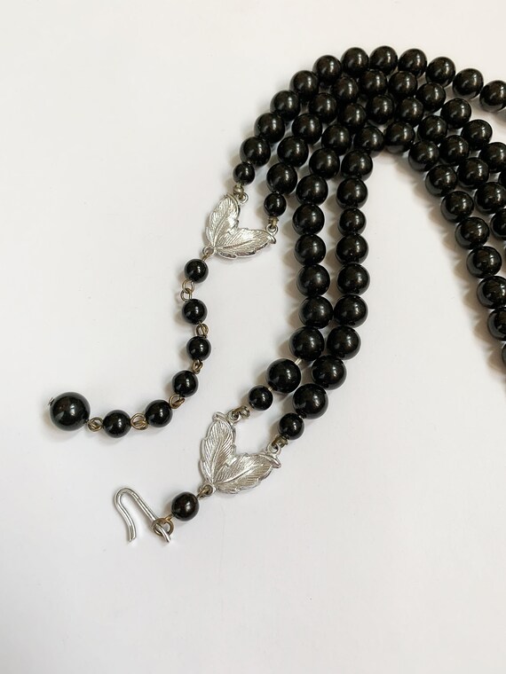 Vintage Japan Double Strand Black Plastic Bead Ne… - image 7