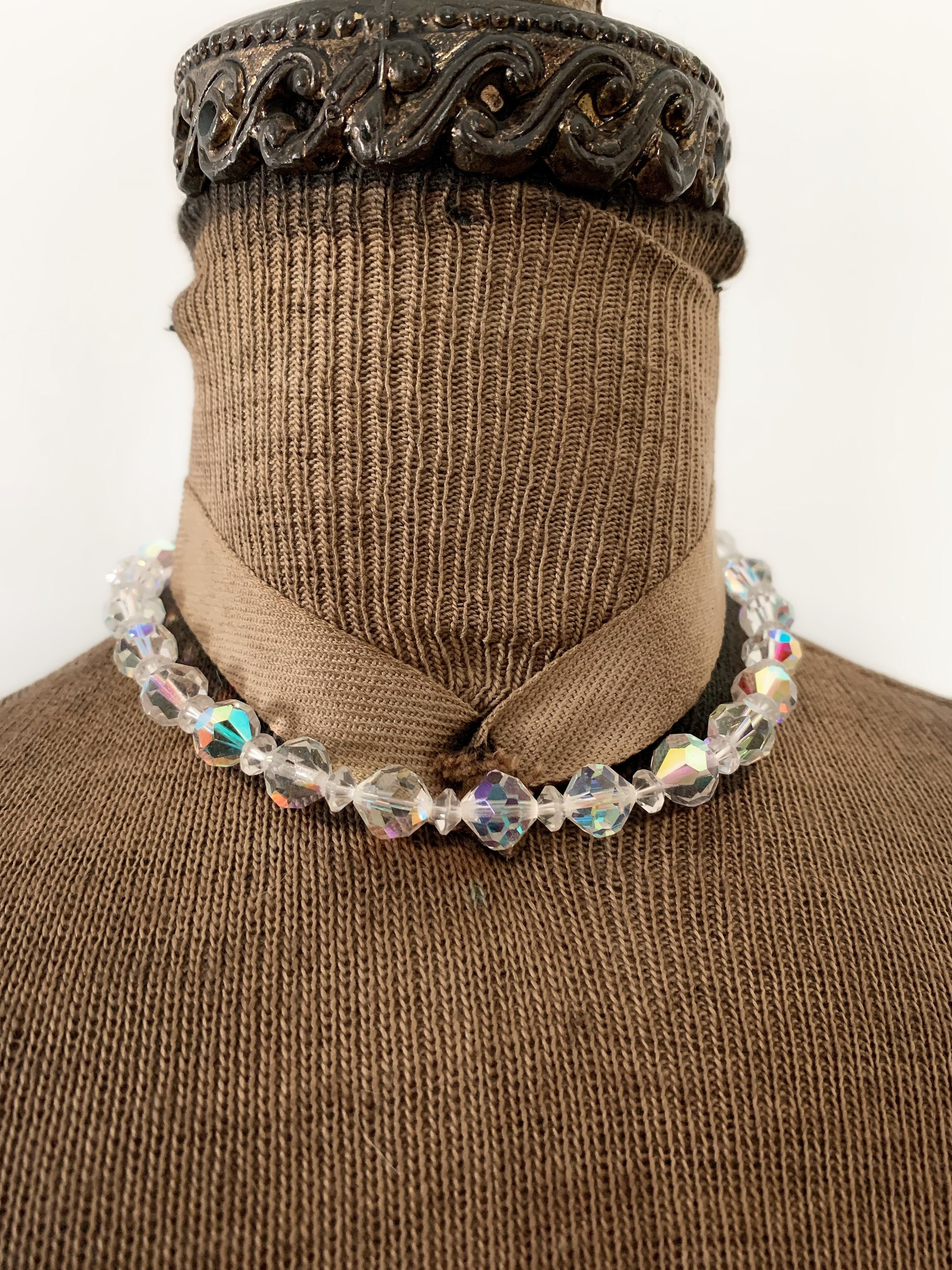 Collier Ras-de-cou Vintage - Perles En Cristal Facetté - État Parfait - Bijou Occasion