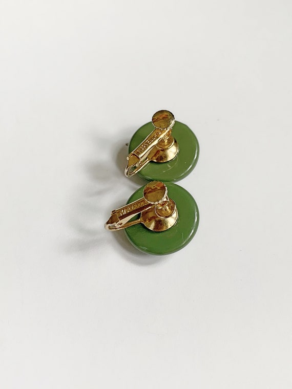 Vintage Marvella Avocado Green Circle Earrings Sc… - image 3