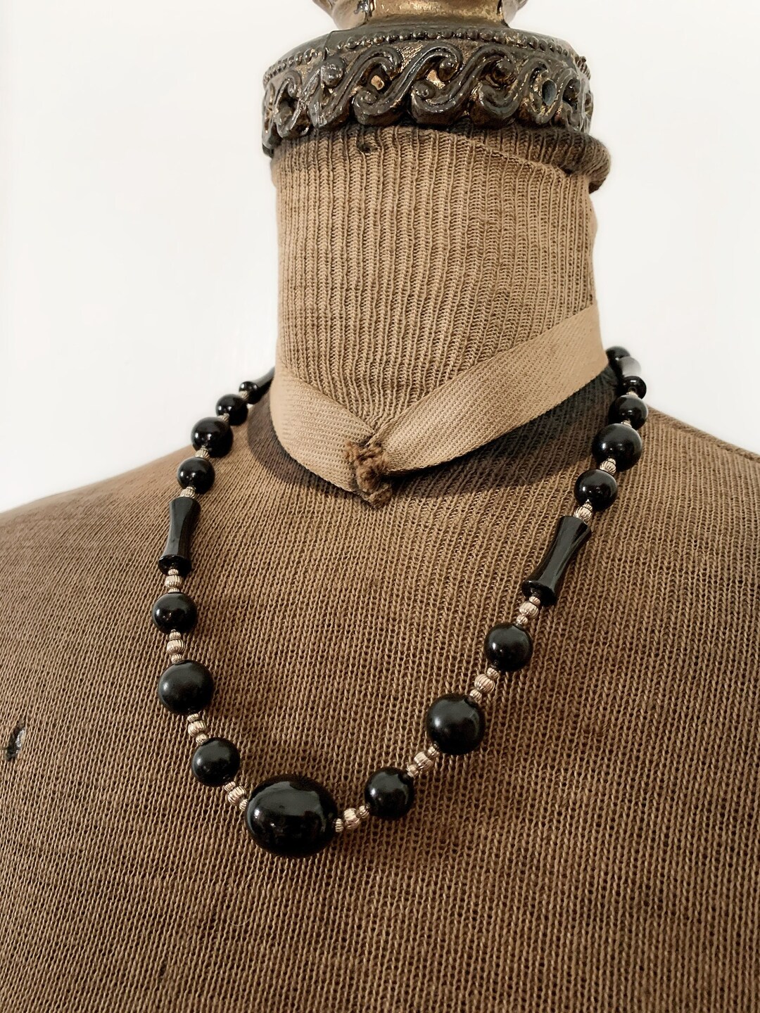 Antique Silver Black Beaded Necklace Set main image 0