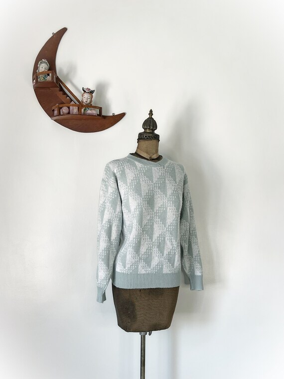 Vintage 1980s Gray Blue Tinsel Sweater As We Knit… - image 3
