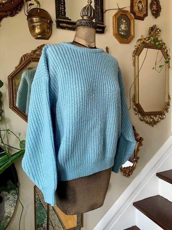 Vintage 1980s Acrylic Sky Blue Sweater Size Large - image 2