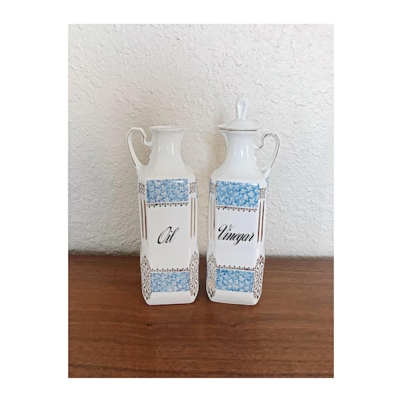 Vintage Czechoslovakia Oil and Vinegar Porcelain Ceramic Serving Cruet Set