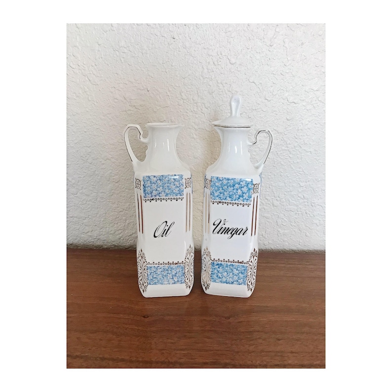 Vintage Czechoslovakia Oil and Vinegar Porcelain Ceramic Serving Cruet Set image 1