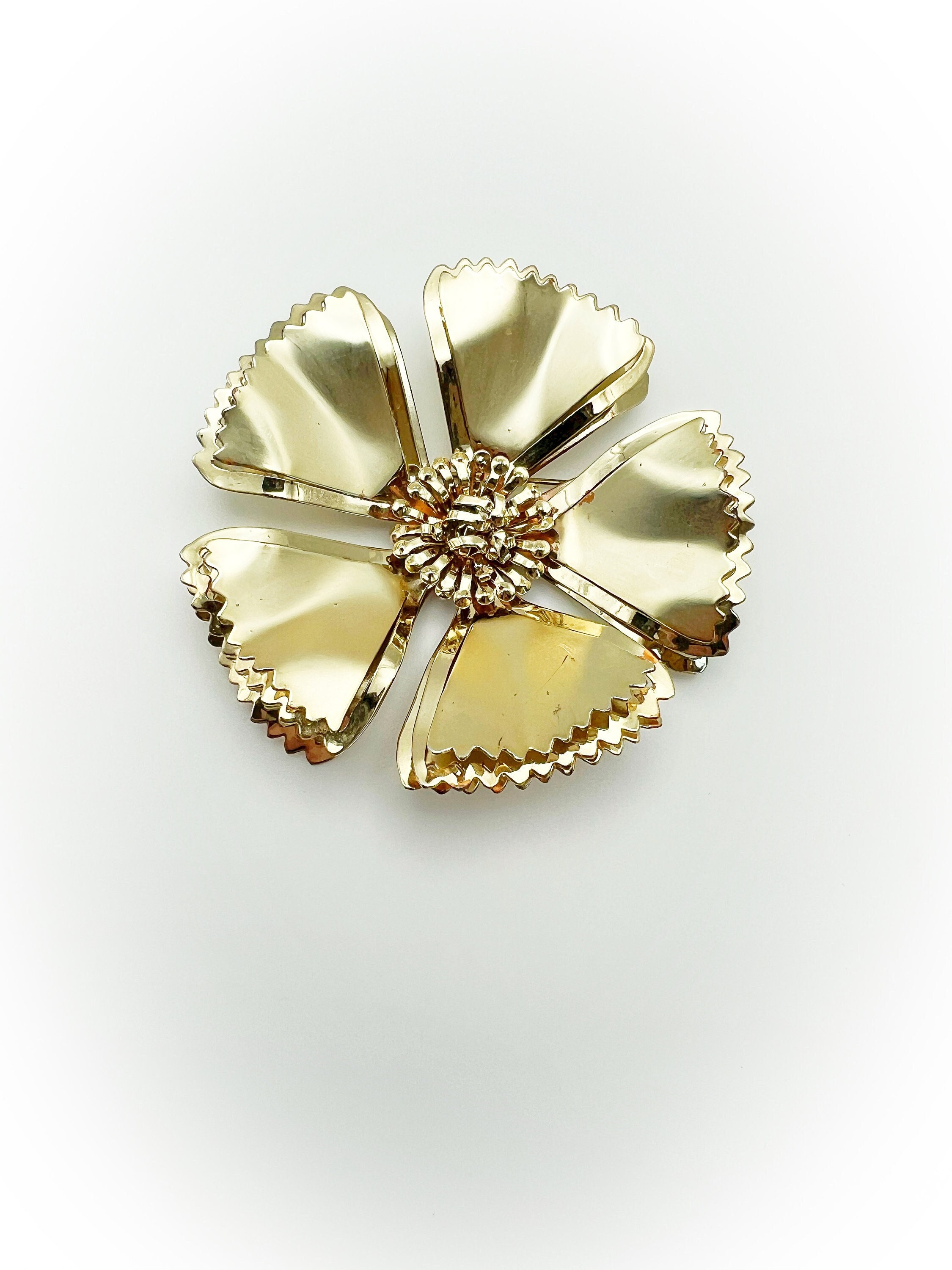 ヴィンテージ 1960 年代 大型 ゴールド トーン メタル フラワー