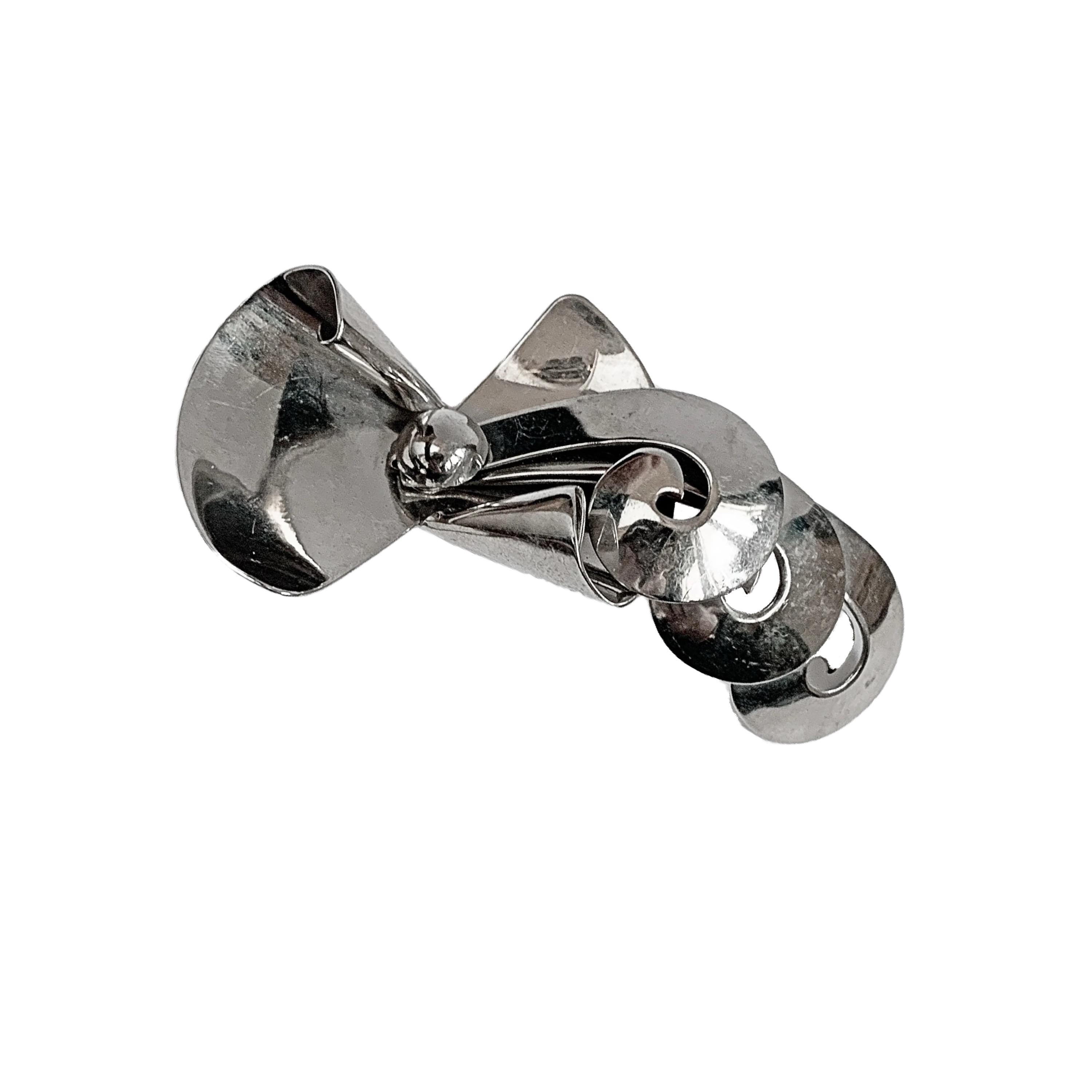Broche Moderniste Années 80 En Métal Argenté - Bijou Vintage, état D'usage Correct, Référence J52, Style Rétro