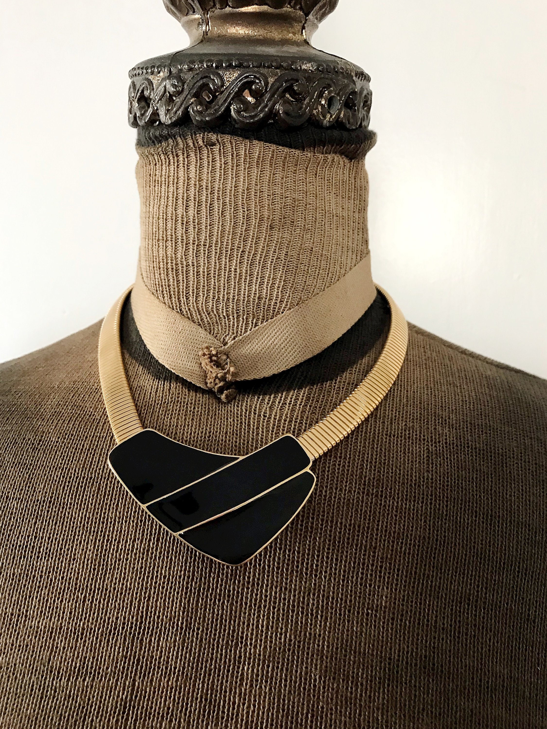 Trifari Choker Necklace Black Enamel 