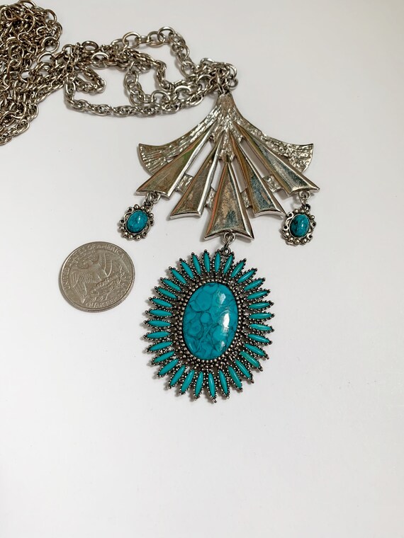 Vintage Faux Turquoise Double Strand Statement Ne… - image 5