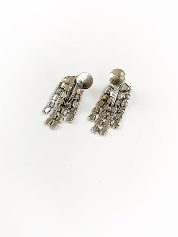 Vintage Rhinestone Eye Tassel Screw Back Earrings - image 5