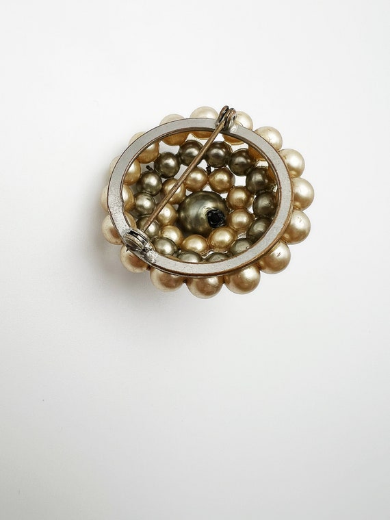 Vintage Faux Pearl Beige and Charcoal Brown Dome … - image 5