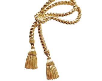 Vintage 1980s Avon Decorative Tassel Pin Gold Tone Metal Rope Brooch with Dangling Tassels