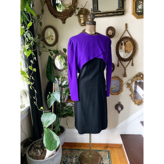 Vintage 1980s Adele Simpson Purple and Black Wool… - image 1