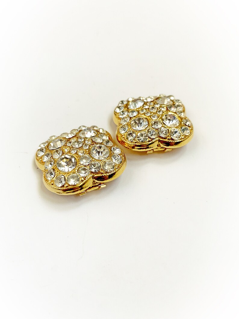 Vintage Bluette Gold Tone Metal and White Rhinestone Shoe