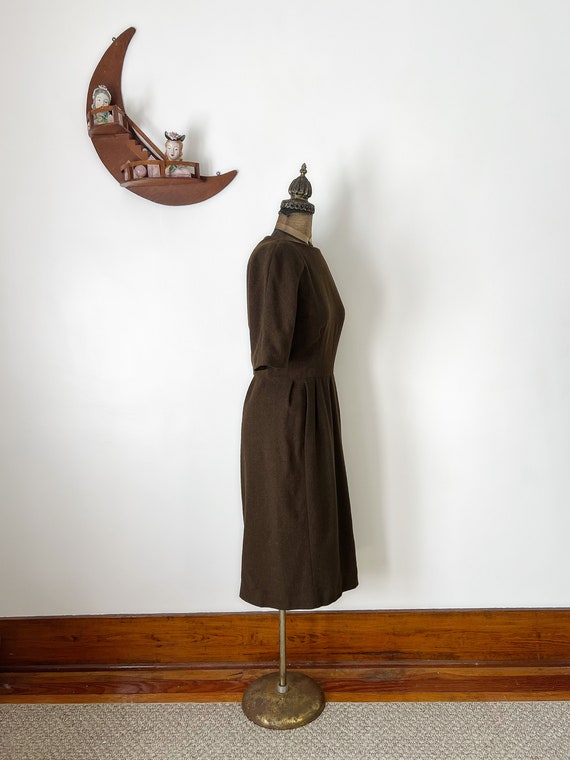 Vintage 1950s or Early 1960s Brown Wool Dress wit… - image 7