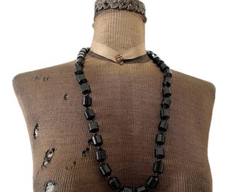 Vintage Plastic Black Beaded Necklace
