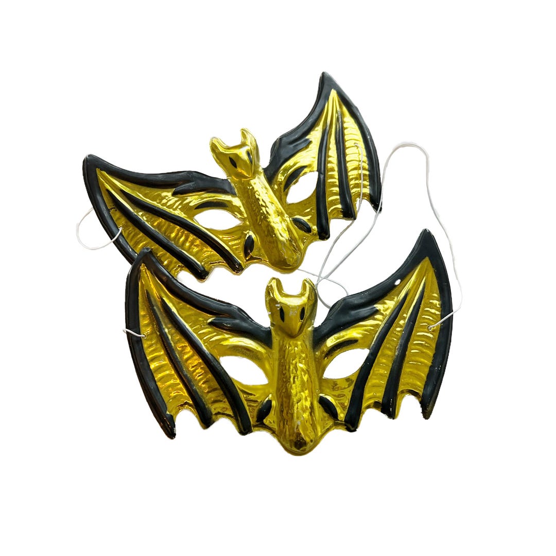 Vintage 1990s Pair of Gold and Black Plastic Bat Masks 1990 Ben Cooper ...