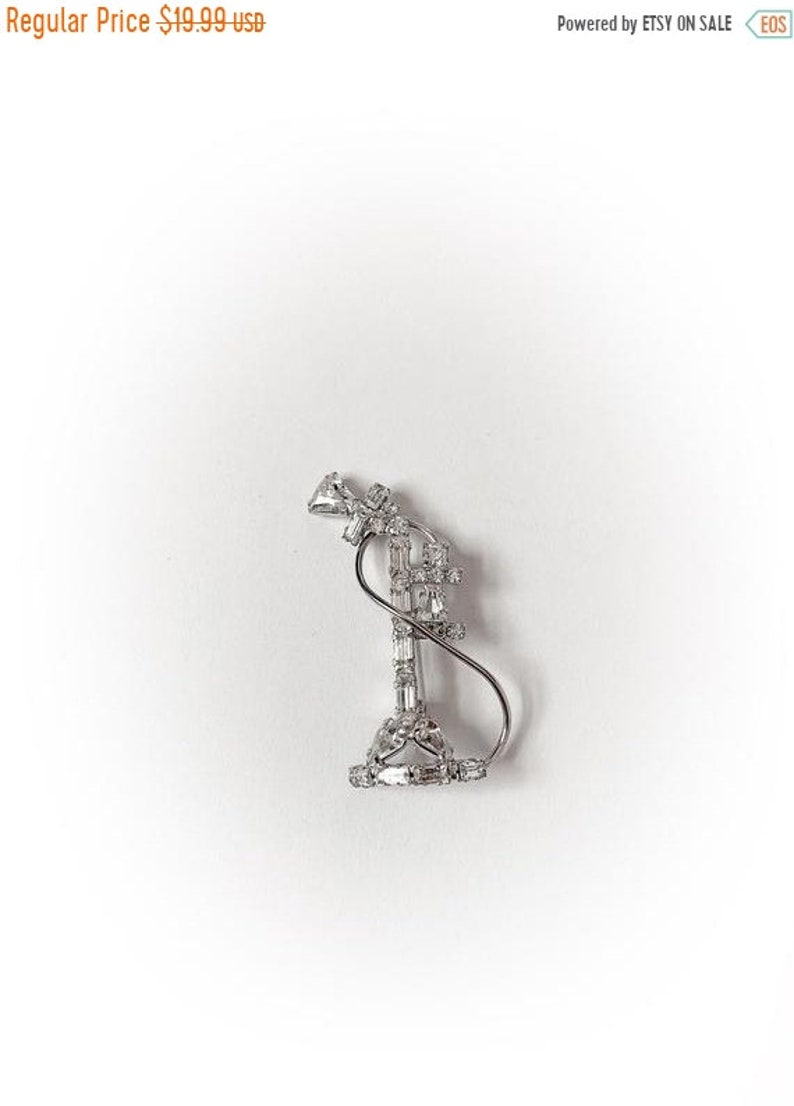ON SALE Vintage White Rhinestone Telephone Brooch