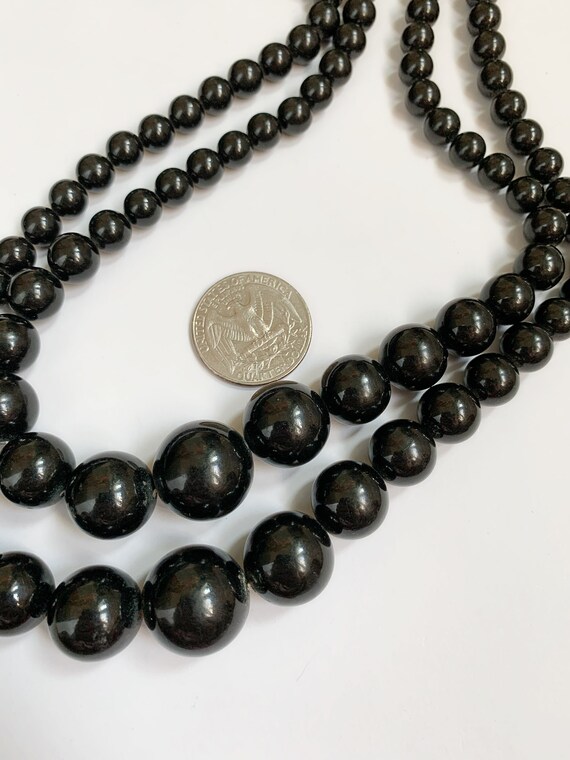 Vintage Japan Double Strand Black Plastic Bead Ne… - image 6