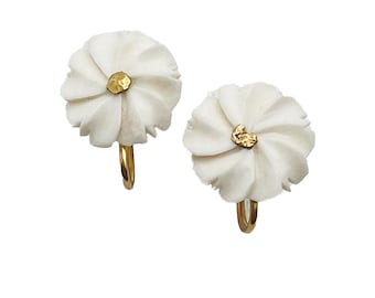 Vintage 1/20 12K Gold Filled Carved Bone Flower Screw Back Earrings