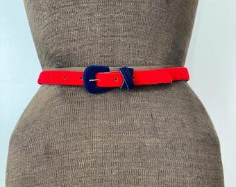 Vintage 1980s Jordache Red and Navy Blue Velvet Belt - Etsy display picture 1