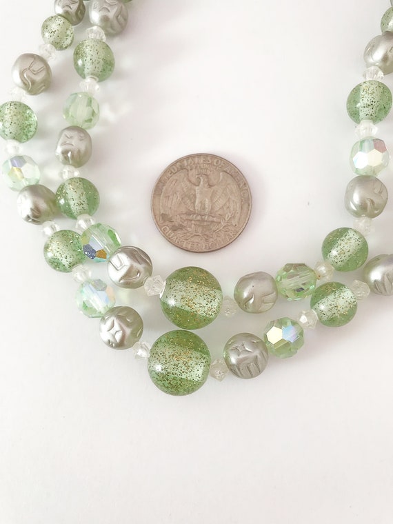 Vintage Double Strand Light Green Plastic Bead Ch… - image 5