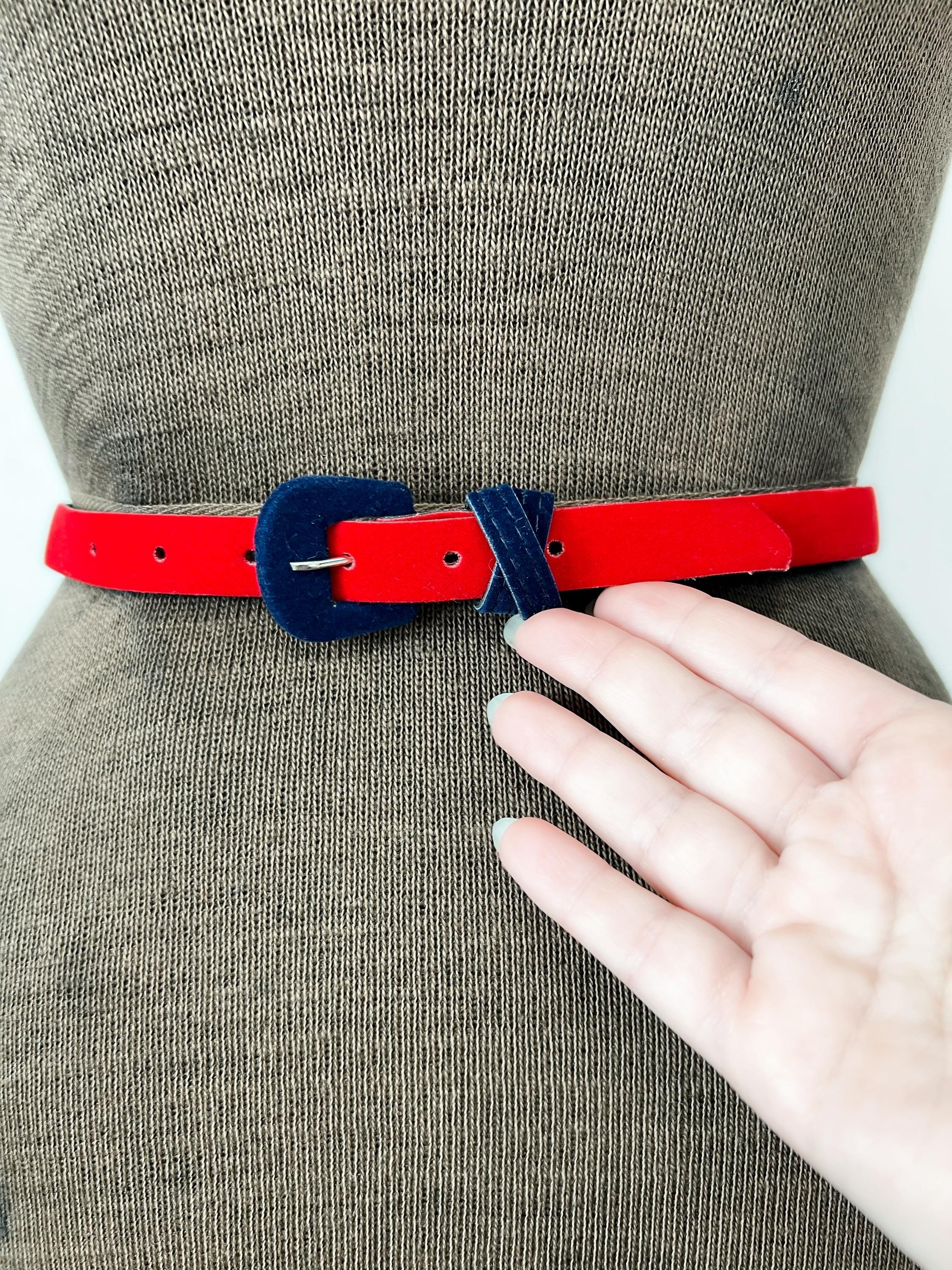 Vintage 1980s Jordache Red and Navy Blue Velvet Belt - Etsy
