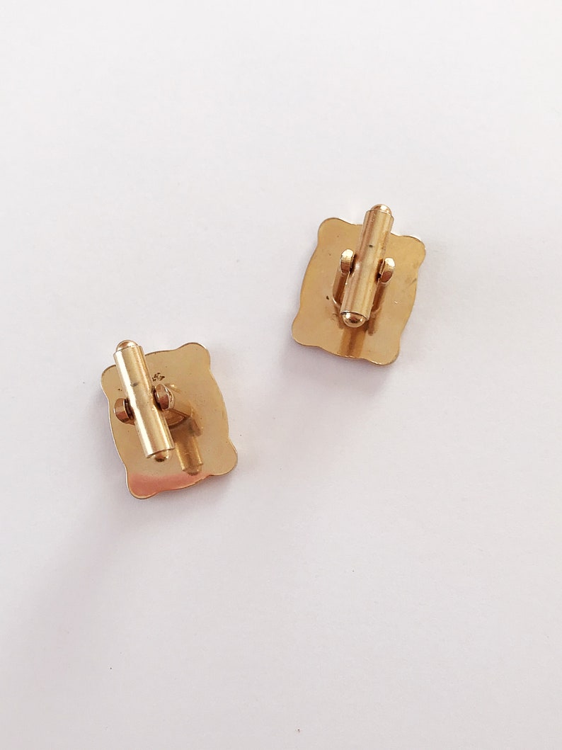 Vintage Mother of Pearl Cuff Links Gold Tone Metal