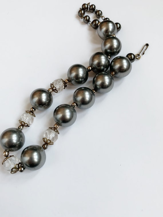 Vintage Clear Faceted and Pearlescent Charcoal Gr… - image 4